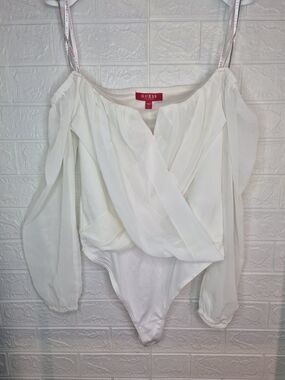 Quiet Luxury Guess off shoulder body suits size Large Sheer See- through elegant